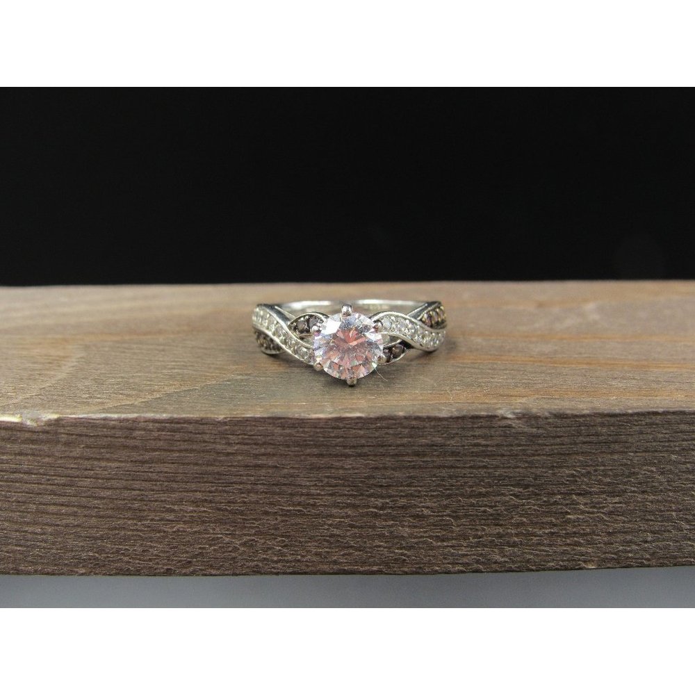 Size 7 Sterling Silver Clear And Brown Cubic Zirconia Band Ring